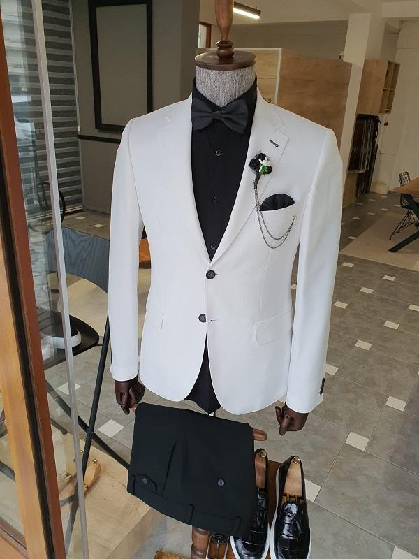 Elche White Slim Fit Notch Lapel Cotton Suit-baagr.myshopify.com-suit-BOJONI
