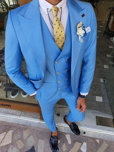 Boston Blue Slim Fit Peak Lapel Wool Suit-baagr.myshopify.com-suit-BOJONI