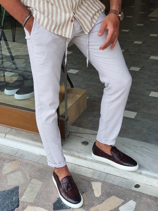 Bastoni Beige Slim Fit Linen Pants Bastoni Beige Slim Fit Linen Pants