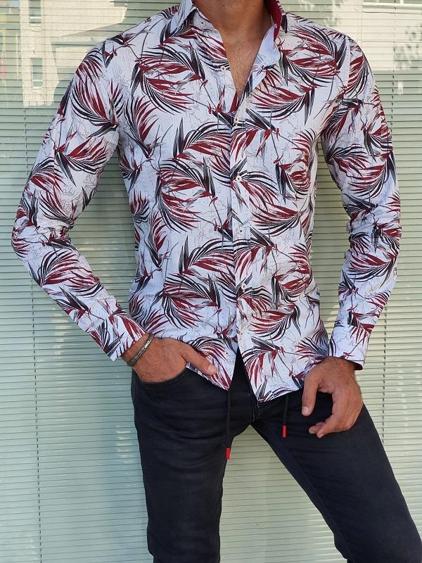 Areni  Red Slim Fit Long Sleeve Tropical Cotton Shirt-baagr.myshopify.com-Shirt-BOJONI