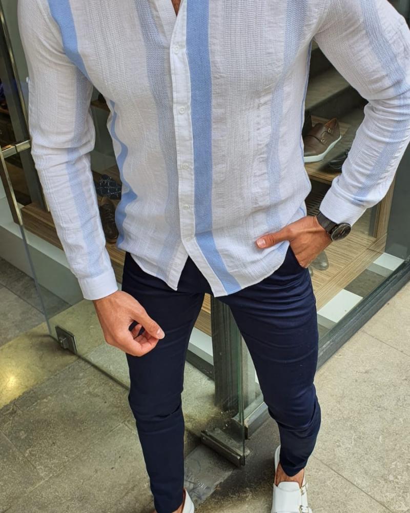 Kenosha Blue Slim Fit Striped Cotton Shirt-baagr.myshopify.com-Shirt-BOJONI