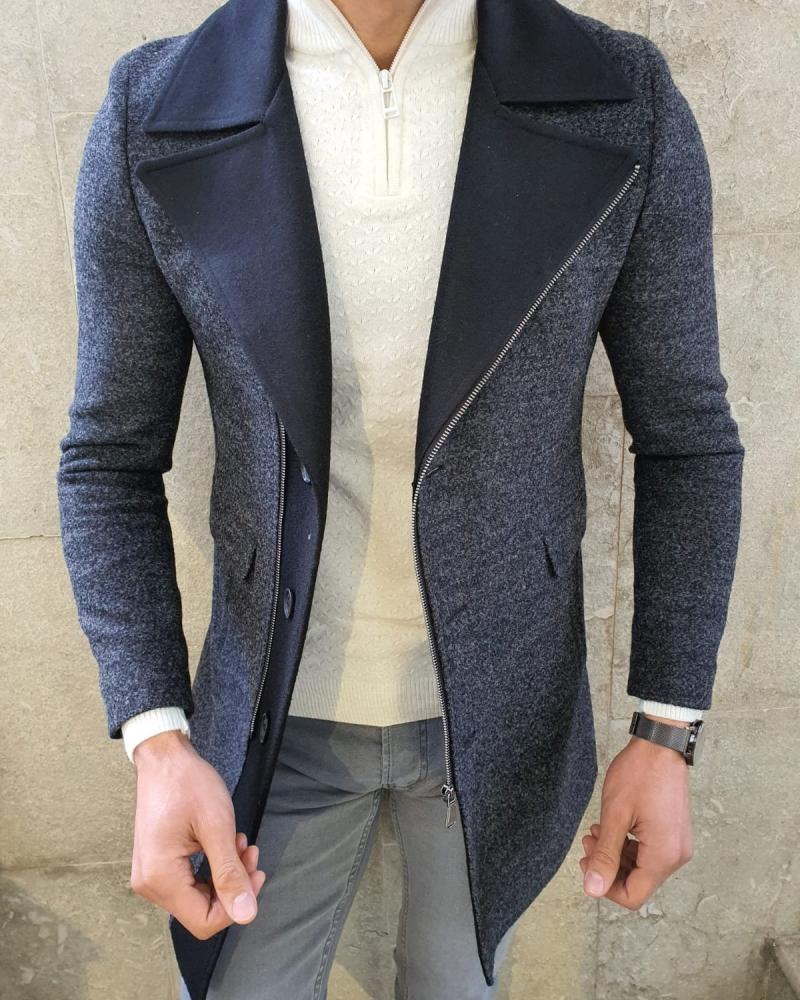 Calvin  Anthracite Slim Fit Zipper Wool Coat-baagr.myshopify.com-Jacket-BOJONI