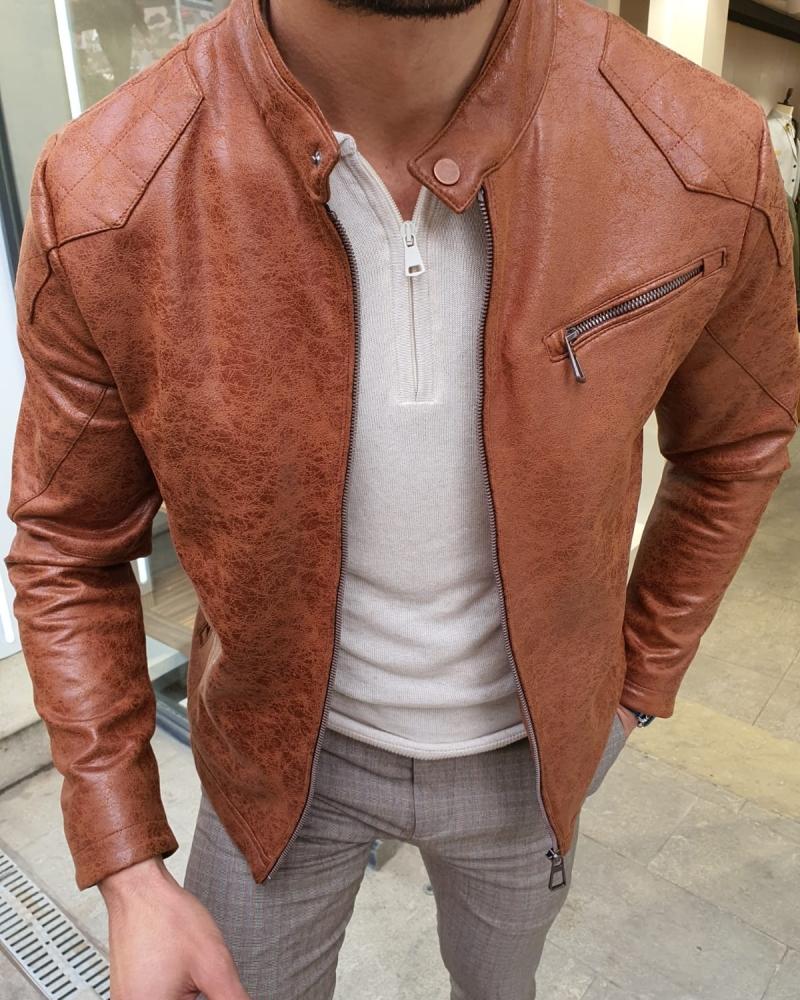 Lerno Camel Slim Fit Suede Leather Zipper Coat-baagr.myshopify.com-Jacket-BOJONI