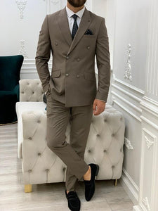 Zar Brown Slim Fit Peak Lapel Double Breasted Suit-baagr.myshopify.com-1-BOJONI