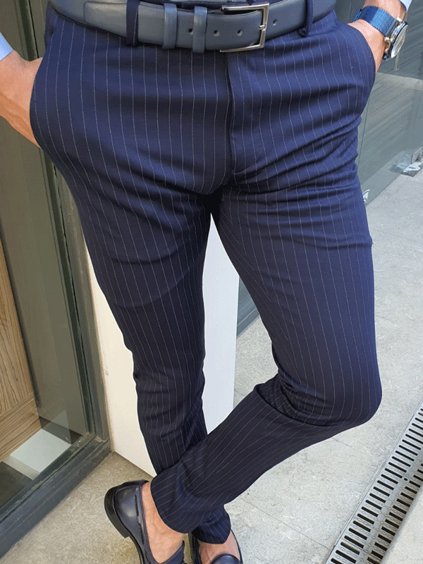 Oakland Navy Blue Slim Fit Pinstripe Pants Oakland Navy Blue Slim Fit Pinstripe Pants