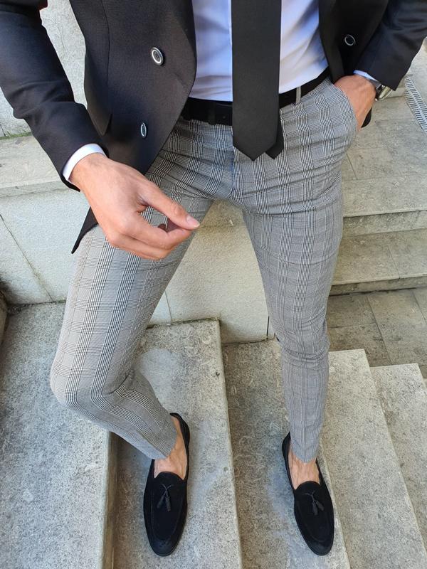 Shelton Black Slim Fit Plaid Pants | VICLAN Shelton Black Slim Fit Plaid Pants | VICLAN