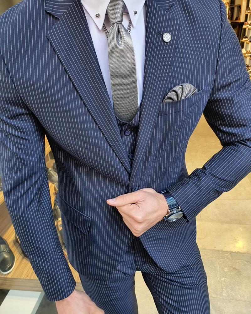 Bojo Pivas Navy Blue Slim Fit Pinstripe Suit-baagr.myshopify.com-suit-BOJONI