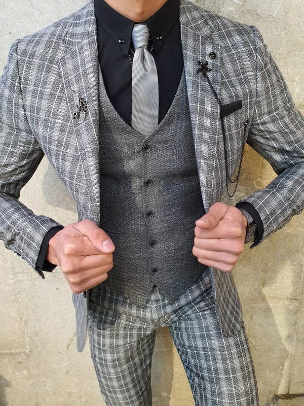 Bojoni Gray Slim Fit Plaid Check Suit-baagr.myshopify.com-suit-BOJONI