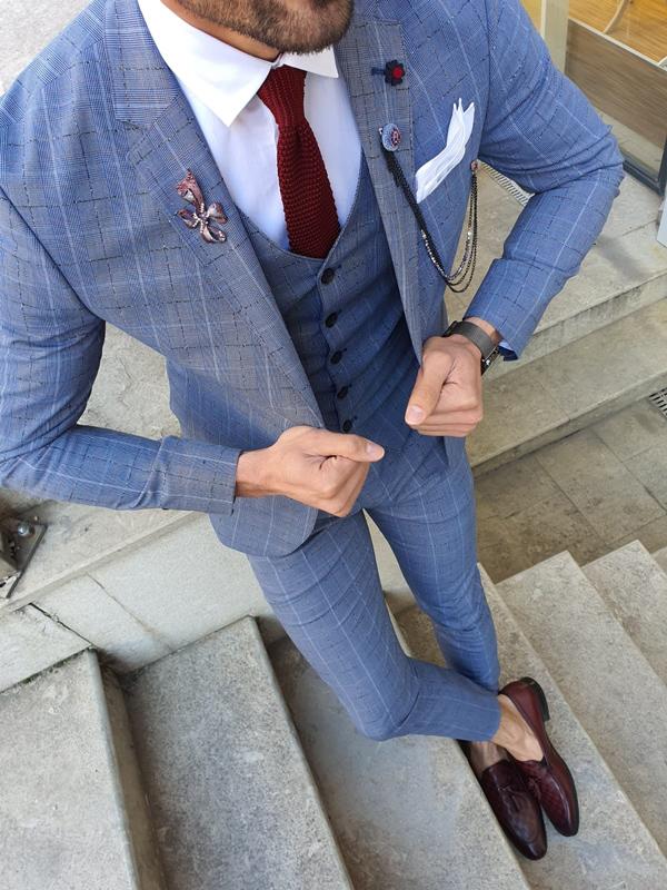 Grassano Blue Slim Fit Plaid Suit-baagr.myshopify.com-suit-BOJONI