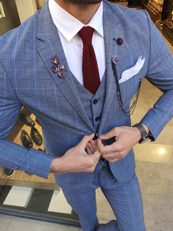 Grassano Blue Slim Fit Plaid Suit-baagr.myshopify.com-suit-BOJONI