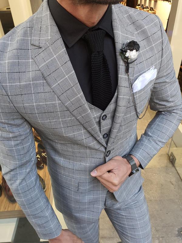 Grassano Gray Slim Fit Plaid Suit-baagr.myshopify.com-suit-BOJONI