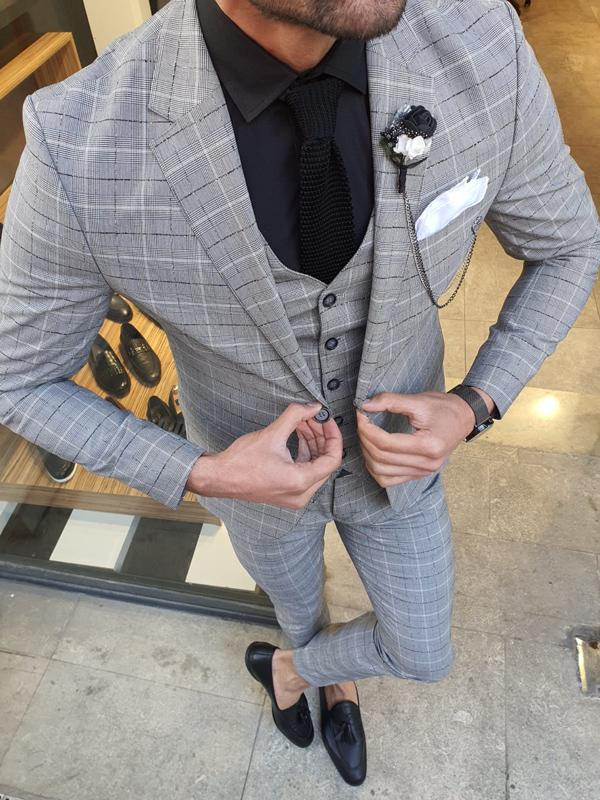 Grassano Gray Slim Fit Plaid Suit-baagr.myshopify.com-suit-BOJONI
