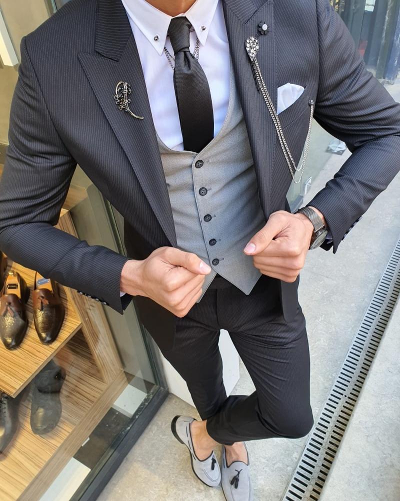 Bojo Pivas Black Slim Fit Pinstripe Suit-baagr.myshopify.com-suit-BOJONI