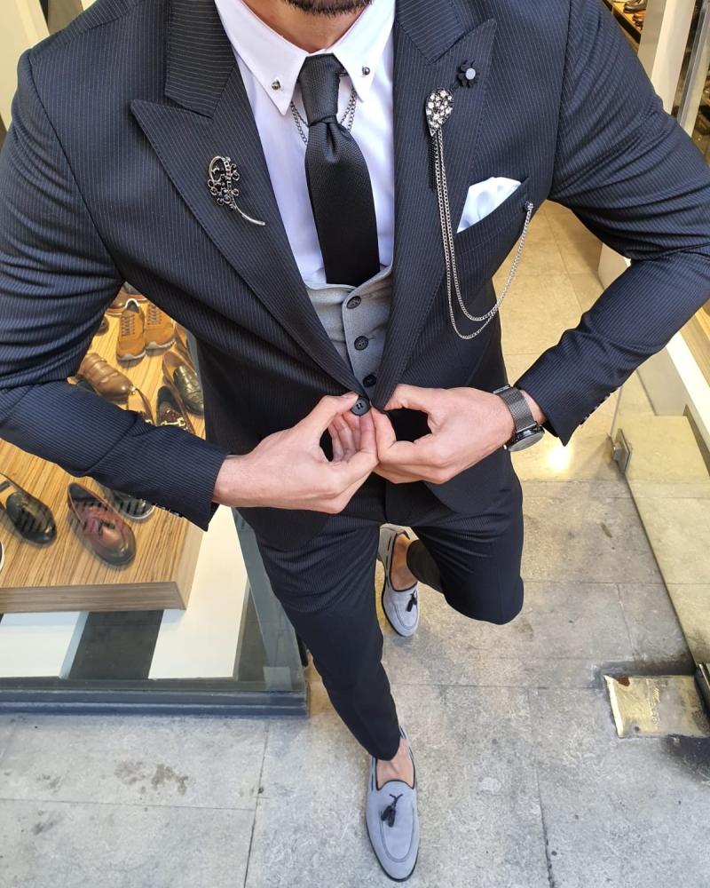 Bojo Pivas Black Slim Fit Pinstripe Suit-baagr.myshopify.com-suit-BOJONI