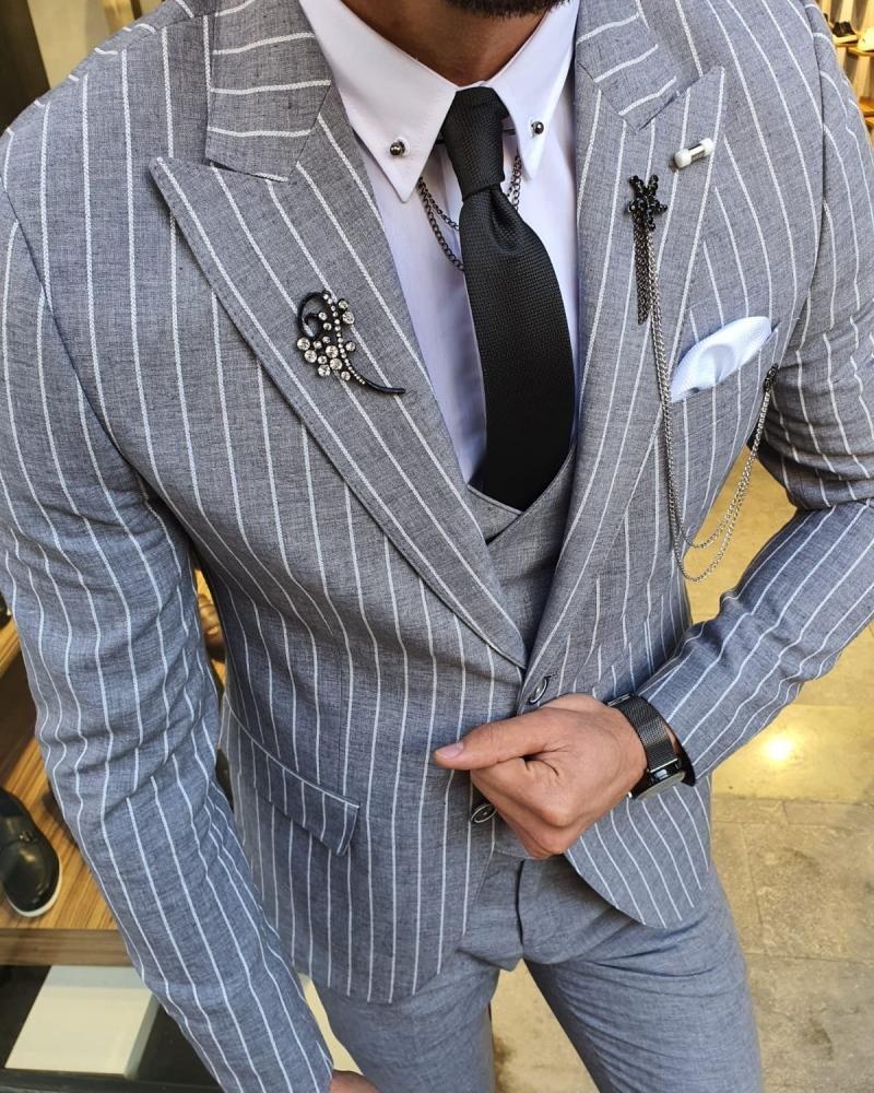 Bojo Pivas White Slim Fit Pinstripe Suit-baagr.myshopify.com-suit-BOJONI