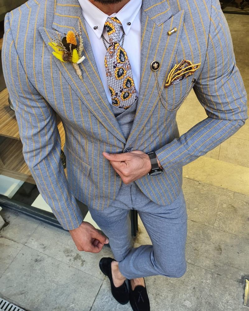 Bojo Pivas Yellow Slim Fit Pinstripe Suit-baagr.myshopify.com-suit-BOJONI