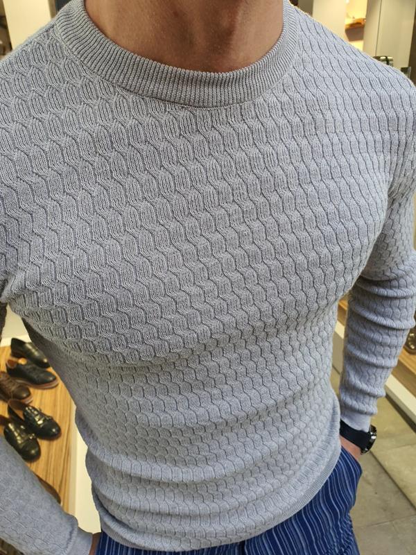 Natisk Rawlins Gray Slim Fit Crew Neck Sweater-baagr.myshopify.com-sweatshirts-BOJONI