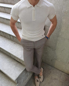 Natisk White Slim Fit Collar Neck Zipper Knitwear T-Shirt-baagr.myshopify.com-T-shirt-BOJONI