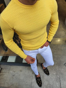 Natisk Rawlins Yellow Slim Fit Crew Neck Sweater-baagr.myshopify.com-sweatshirts-BOJONI