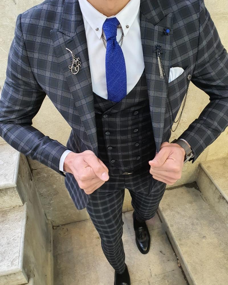 Bojoni Black Slim Fit Plaid Check Suit-baagr.myshopify.com-suit-BOJONI