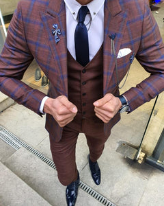 Lance Camel Slim Fit Plaid Patterned Suit-baagr.myshopify.com-suit-BOJONI