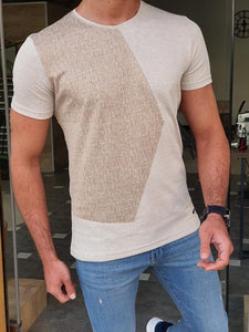 Lerno Beige Slim Fit Round Neck T-Shirt-baagr.myshopify.com-T-shirt-BOJONI