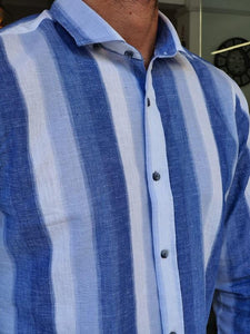 Areni Blue Slim Fit Long Sleeve Striped Linen Shirt-baagr.myshopify.com-Shirt-BOJONI