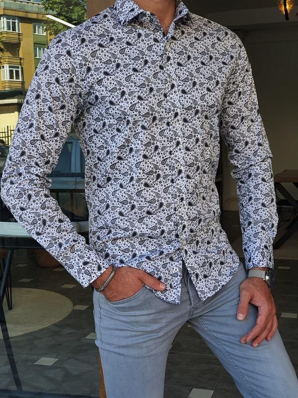 Bano Gray Slim Fit Long Sleeve Paisley Pattern Cotton Shirt-baagr.myshopify.com-Shirt-BOJONI