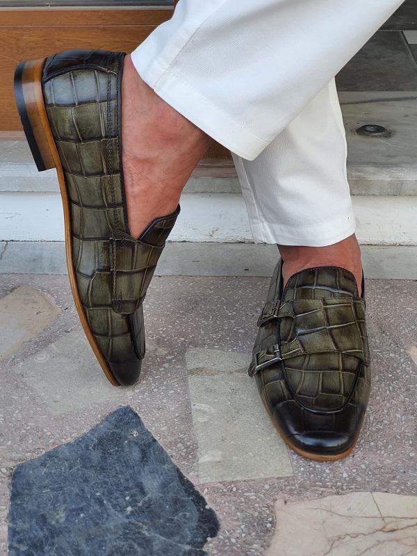 Livorno Green Double Monk Strap Loafers-baagr.myshopify.com-shoes2-brabion