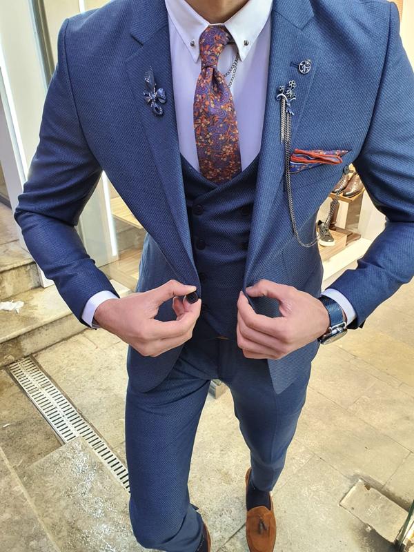 Bojoni  Indigo Slim Fit Patterned Suit-baagr.myshopify.com-suit-BOJONI