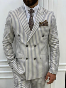 Varteni Beige Slim Fit Peak Lapel Double Breasted Striped Suit-baagr.myshopify.com-1-BOJONI