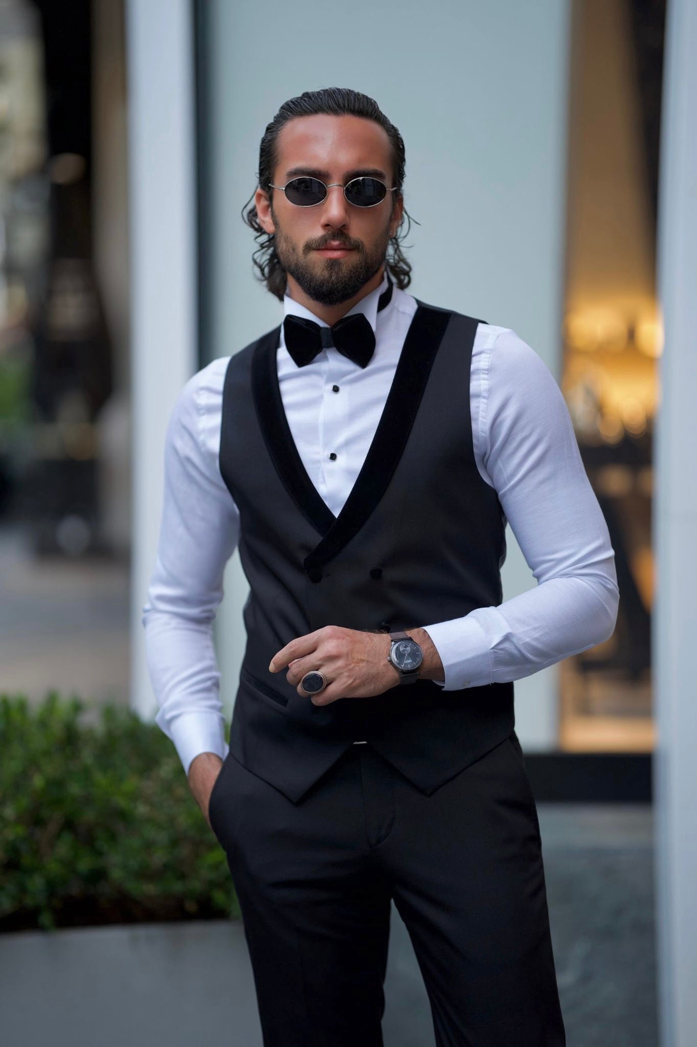 Bojoni Amato Slim Fit Mono Collared Black Tuxedo