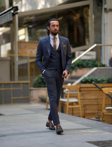 Bojoni Amato Slim Fit Striped Dark Blue Suit