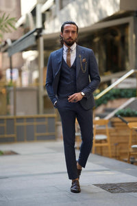 Bojoni Amato Slim Fit Striped Dark Blue Suit