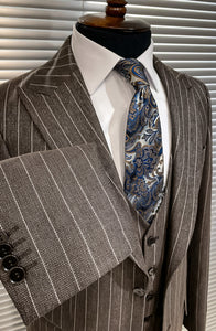 Bojoni Brown Striped Slim-Fit Suit 3-Piece 