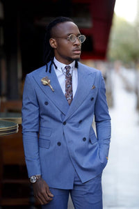Bojoni Astoria Slim Fit Blue Double Breasted Suit