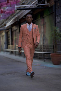 Bojoni Uluwatu Plaid Slim Fit Striped Salmon Slim Fit Suit
