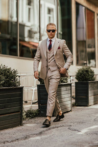 Bojoni Cagliari Beige Striped Slim-Fit Suit 3-Piece