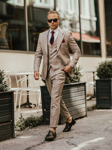 Bojoni Cagliari Beige Striped Slim-Fit Suit 3-Piece