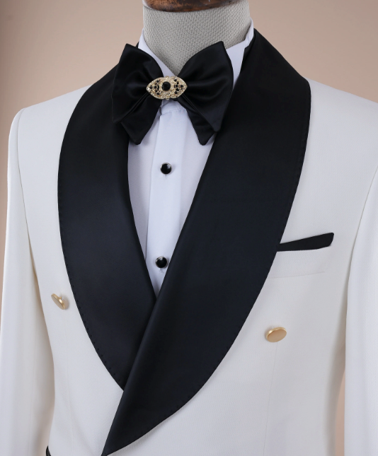 Bojoni Gatsby Double Breasted Shawl Collar White Tuxedo