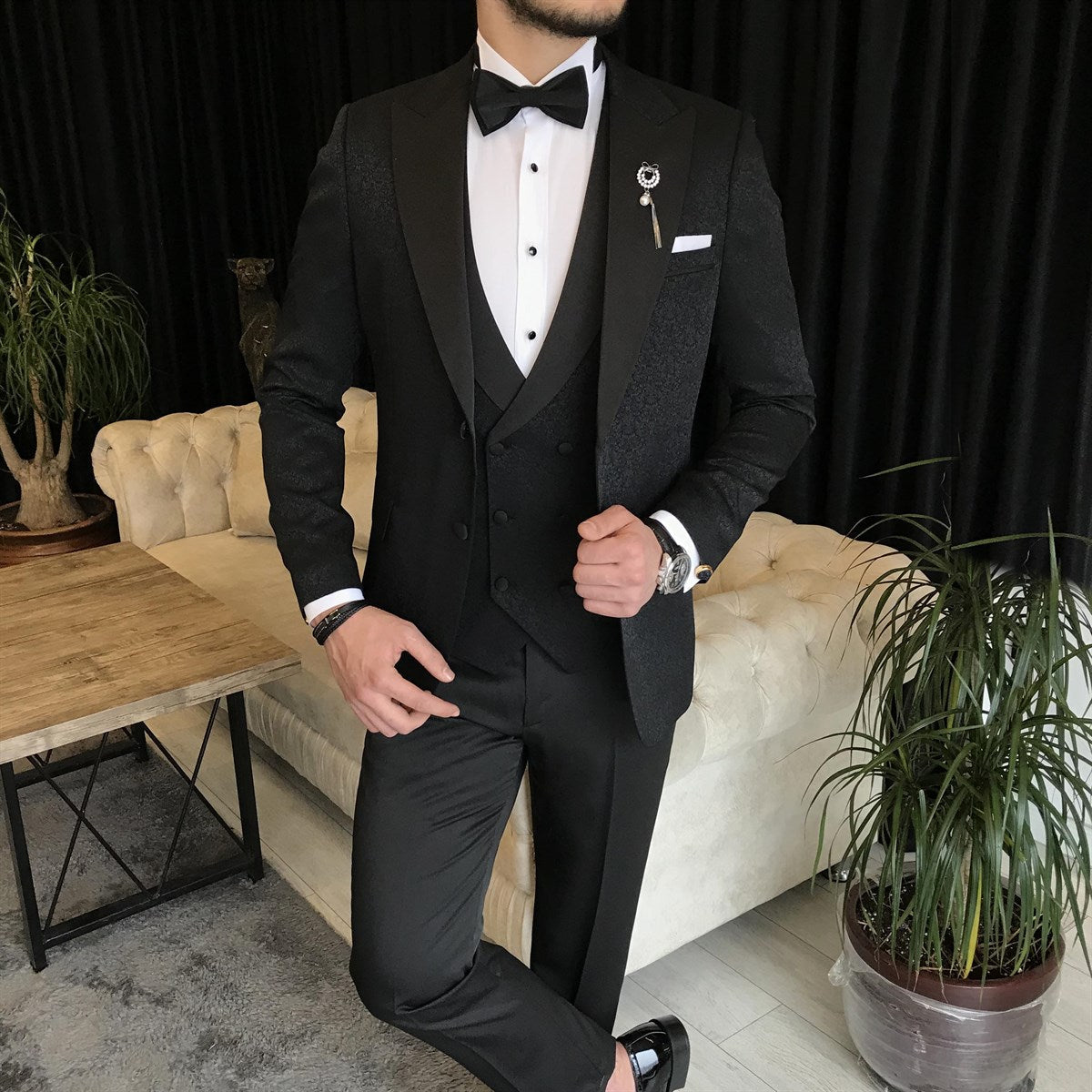 Bojoni Cagliari Black Slim-Fit Tuxedo 3-Piece