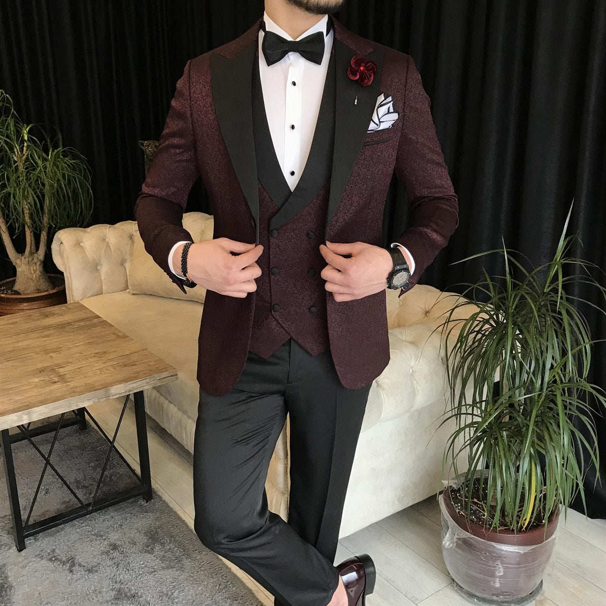 Bojoni Cagliari Bordeaux Slim-Fit Tuxedo 3-Piece