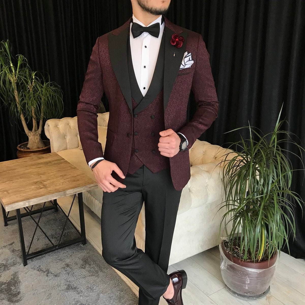 Bojoni Cagliari Bordeaux Slim-Fit Tuxedo 3-Piece