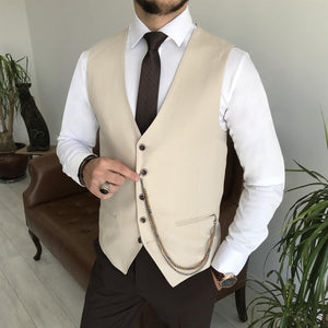Bojoni Cagliari Beige Plaid Slim-Fit Suit 3-Piece