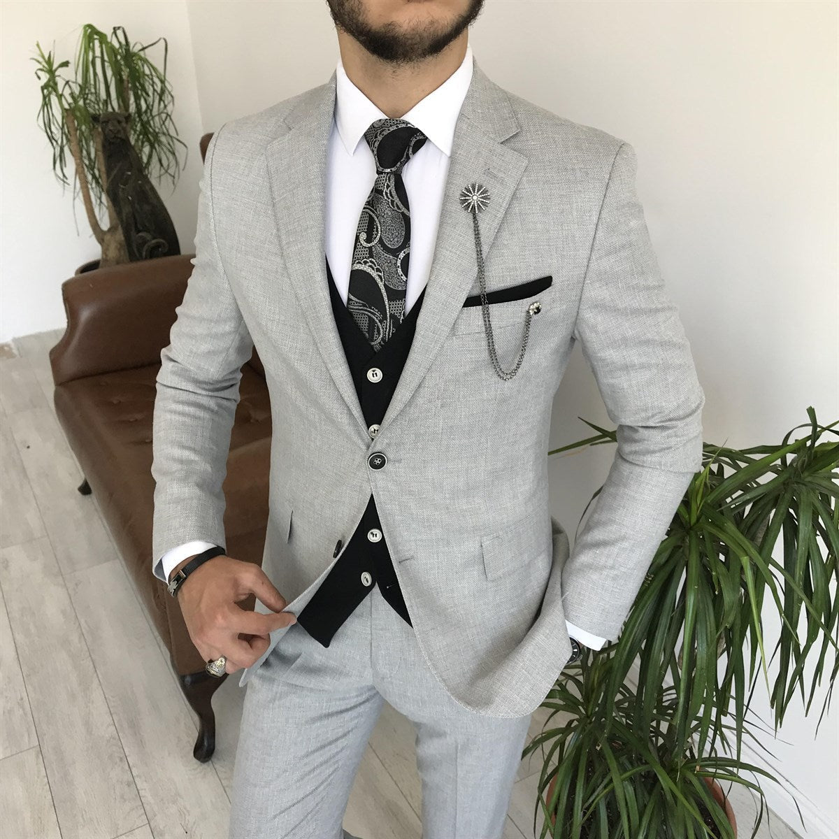 Bojoni Cagliari Grey Slim-Fit Suit 3-Piece
