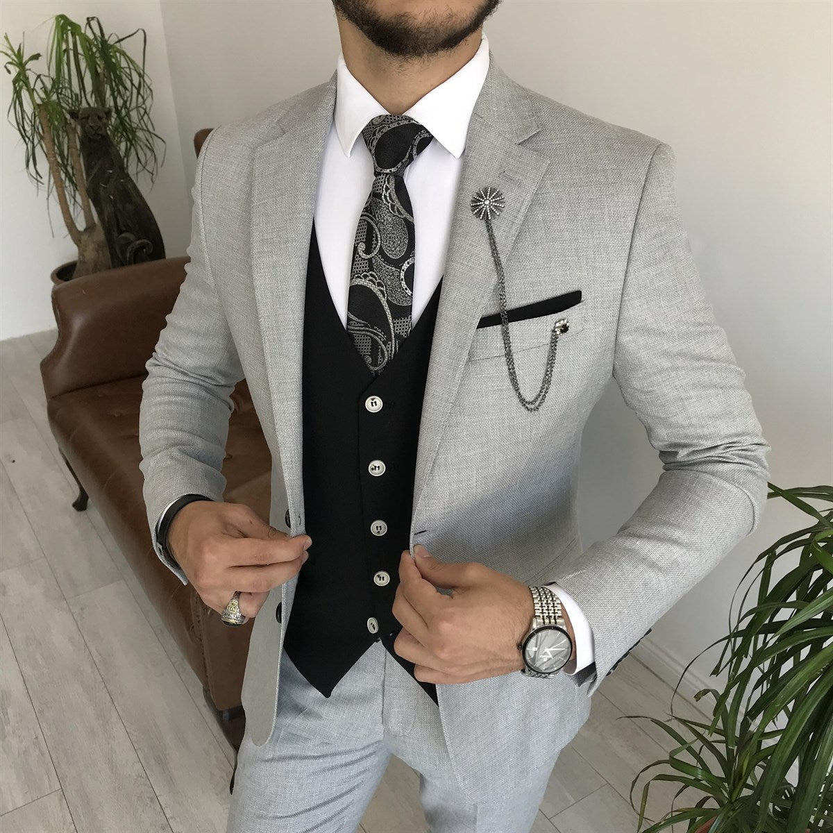 Bojoni Cagliari Grey Slim-Fit Suit 3-Piece
