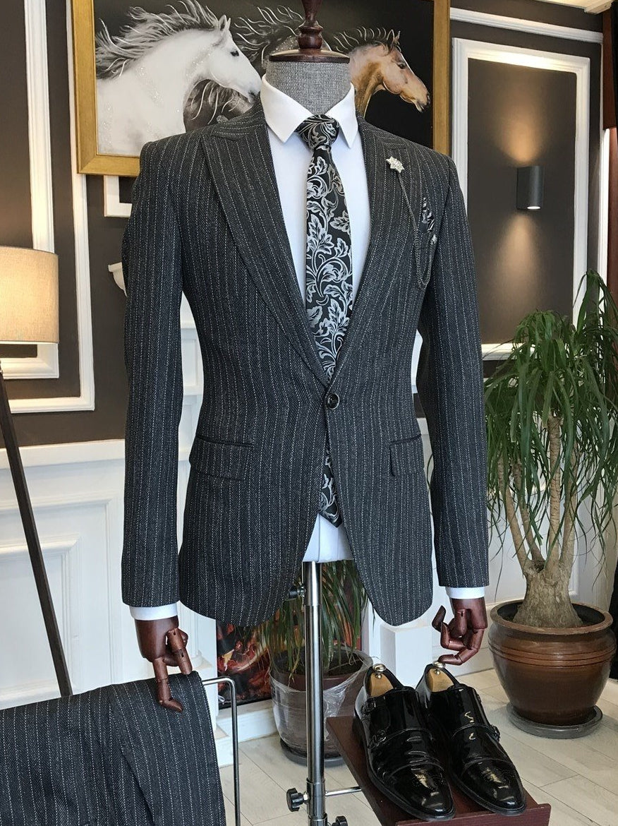 Bojoni Grey Striped Slim-Fit Suit 2-Piece 