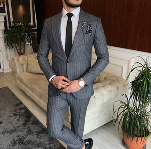Bojoni Grey Striped Slim-Fit Suit 2-Piece 