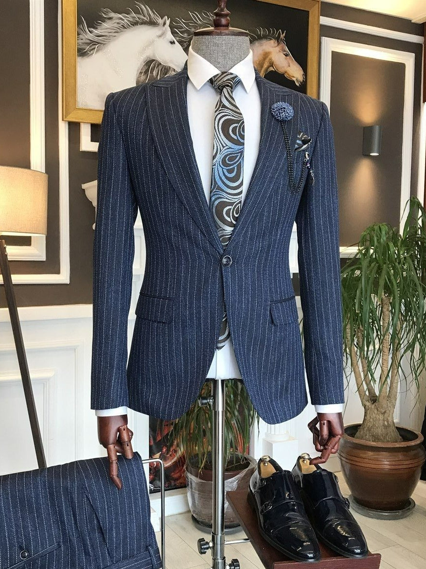 Bojoni Navy Striped Slim-Fit Suit 2-Piece 