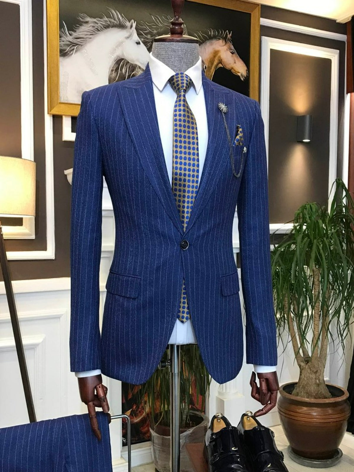 Bojoni Navy Striped Slim-Fit Suit 2-Piece 